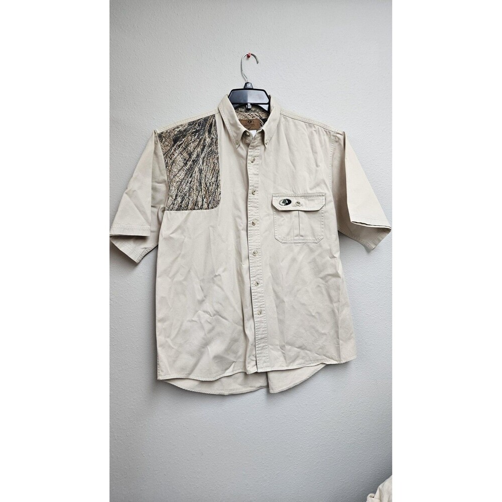 Mossy Oak Shirt Mens Extra Large Khaki Short Sleeve Shooter Camo Hunting 43215A